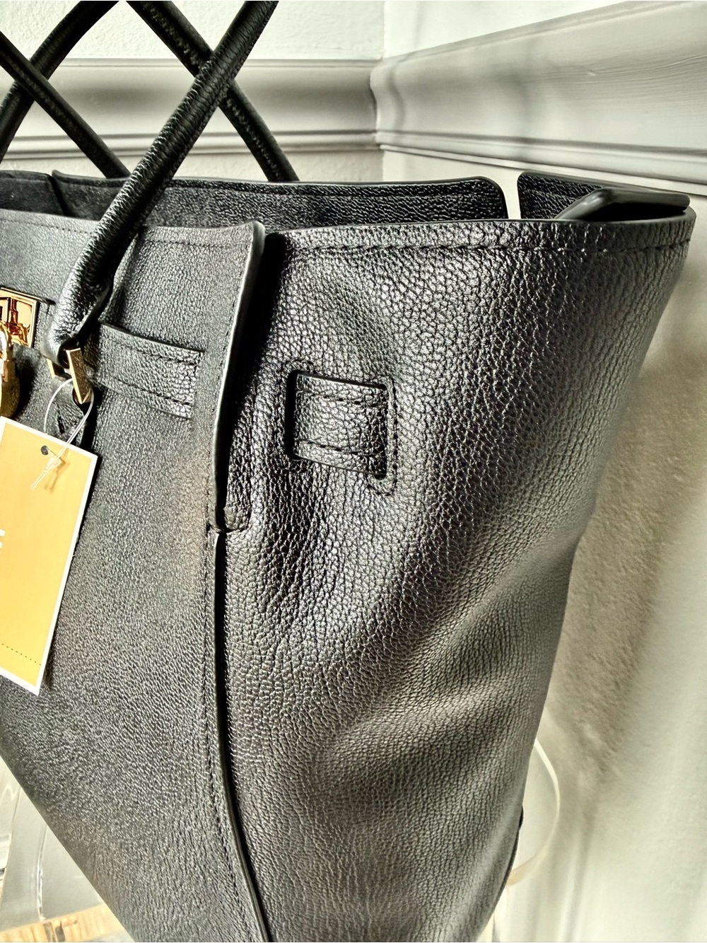 Michael Kors Black Leather Tote with Gold Accent Lock - Picture 3 of 16